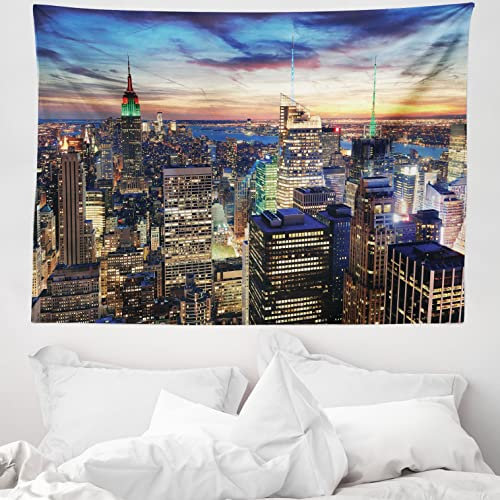 ABAKUHAUS Landschaft Wandteppich, Städtische Skyline von New York City aus Weiches Mikrofaser Stoff Waschbar ohne Verblassen Digitaldruck, 150 x 110 cm, Orange