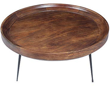 The Urban Port Runder Couchtisch aus Mangoholz mit gespielten Metallbeinen, Braun und Schwarz, 76,2 x 76,2 x 40,6 cm