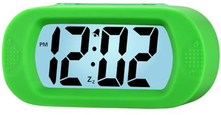 Plumeet Digital Alarm Clock Travel Clock with Snooze and Nightlight - Easy to Set Simple Bedside Alarm Clocks for Kids - Ascending Sound - Battery Powered (Green)