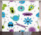 ABAKUHAUS Verrückt Rustikaler Vorhang, Bunte Monster Design-Virus, Wohnzimmer Universalband Gardinen mit Schlaufen und Haken, 280 x 260 cm, Mehrfarbig