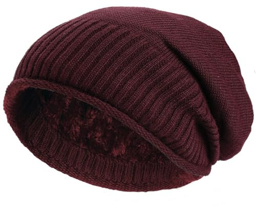 Hatstar Warme gefütterte Feinstrick Damen Beanie Mütze | Herren Wintermütze | mit sehr weichem Fleece Innenfutter | Unisex weich & warm (dunkelrot)