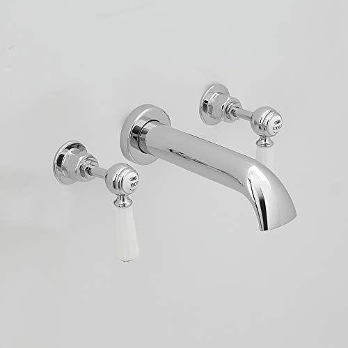 Milano Elizabeth Wall Mounted 3 Tap-Hole Bath Filler Tap Lever Handle - Chrome White