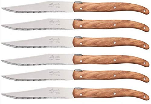 La Fourmi Lot de 6 Couteaux Laguiole en Bois d'olivier Fabrication française Thiers Jean Néron Lame crantée