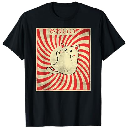 Vintage Japanese cat Kawaii Cat Kitten Kanji Anime T-Shirt