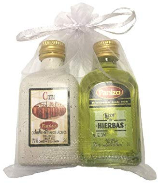 Pack de miniaturas de licor panizo en bolsa de organza (Crema de Orujo + Hierbas) Botellitas de de licor 5 cl cada una.