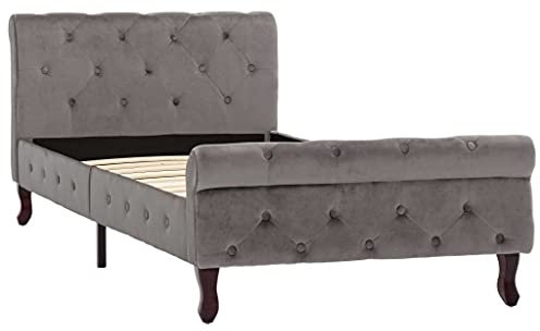 vidaXL Polsterbett Bett Einzelbett Bettgestell Bettrahmen Lattenrost Schlafzimmerbett Ehebett Schlafzimmermöbel Grau Samt 90x200cm