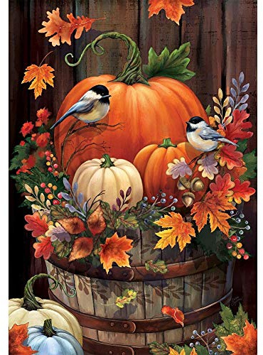 Gofission Diamond Painting Set Full Kürbis Ahornblatt Fallen Vogel 30x40cm 5D Diamant Painting Malerei DIY Malen nach Zahlen
