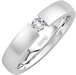 GIORO Emilia Damen Ring Verlobungsring Antragsring 925 Silber *handgefasster Stein* Weißgold Platin Optik mit Gravur (66 (21.0))