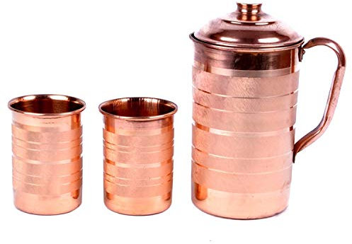 Pichet en cuivre de couleur marron - 1500 ml et 2 ensembles en verre (400 ml chacun)