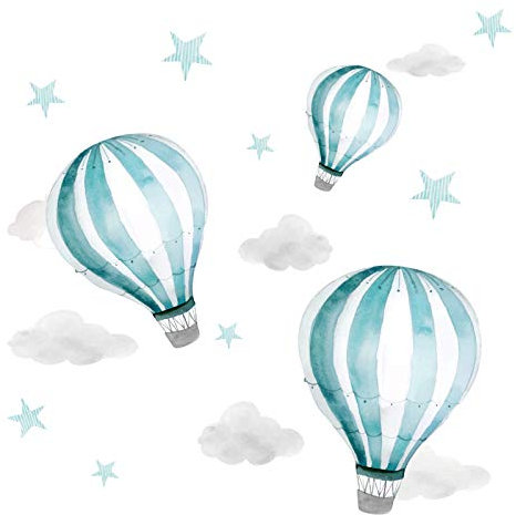 Little Deco Aufkleber Heißluftballons I Wandbild 68 x 34 cm (BxH) I Wolken Sterne Kinderzimmer Jungen Wandtattoo Mädchenzimmer Babyzimmer Mädchen Jungs Bilder DL540