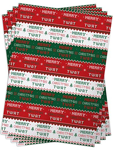 Brainbox Candy - 4 Bögen Geschenkpapier Merry Christmas T**t – unhöfliche beleidigende Weihnachtsgeschenkpapier – Geschenkpapier für Erwachsene mit einem frechen Sinn für Humor