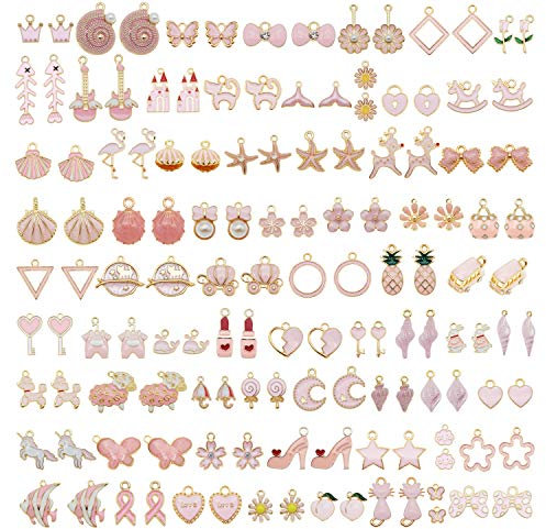 Julie Wang 70Pcs 35 Paare Rosa Emaille Charms Anhänger für Schmuckherstellung Bulk Lot Halskette Ohrringe Armband Handwerk DIY Fundstücke