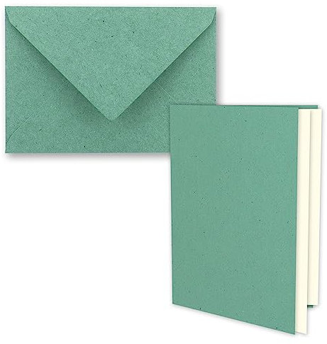 100x Vintage Kraftpapier Faltkarten SET - Eukalyptus (grün) - mit Umschlägen und Einlegern DIN B6-12 x 16,9 cm - blanko Recycling Klappkarten - GUSTAV NEUSER