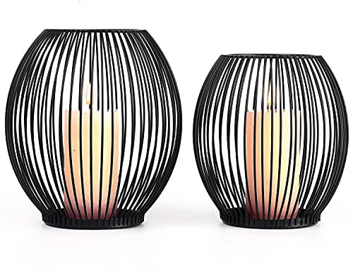 OLEEK Metal Candle Holders Set - Black Outdoor Candle Holder - Pillar Candle Holder - Hurricane Candle Holders for Pillar Candles - Cage Candle Holders for Table - Iron Candle Holders Decorative