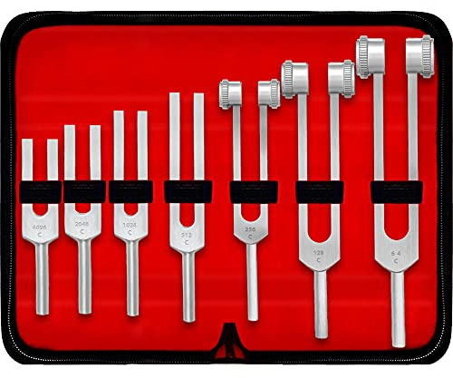 DEXSUR Medical Grade Aluminum Alloy Sensory Tuning Fork Activator For Healing, Therapy Non Magnetic, One Each of C 64, C 128, C 256, C 512, C 1024, C 2048, C 4096 Tuning Forks, 7 Pcs