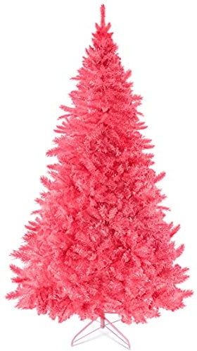 Prextex 1.8M Pink Christmas Tree - Artificial Canadian Fir Small Christmas Trees w/Metal Stand, 1200 Tips, Perfect Home Decor, Living Room and Kitchen - Compact Easy to Store (1.8M/6Ft, Pink Tree)