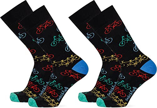 2 Paar Lustige Socken | gemusterte Socken mit verschiedenen Motiven und Farben | Mit Piqué-Komfortbund | Aus Baumwolle, Polyamid und Elasthan Farbe Fahrrad Größe 42-47