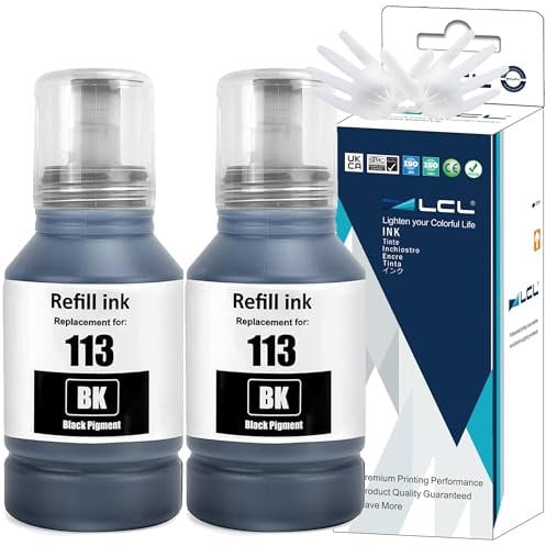LCL 113 Black Ink Bottle Replacement for Epson 113 Ink Cartridge Bottles Multipack Compatible with Epson EcoTank ET-16150 ET-16600 ET-16650 ET-16680 ET-5150 ET-5160 ET-5170 ET-5800 ET-5850 (2 Pack)