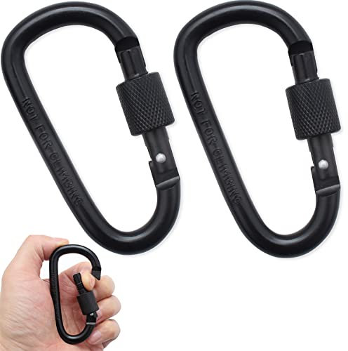 Karabiner Schlüsselanhänger,Federhaken,Karabiner mit Schraubverschluss,Karabiner aus Aluminium,Rucksack,Schlüsselanhänger,Wasserkocher,Zelt, Seil,etc.Anschluss(2 Stück,schwarz)