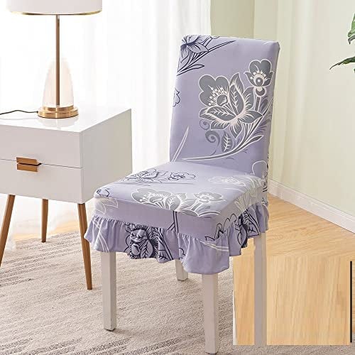 Freischwinger Hussen,Stretch-Stuhlbezüge Mit Rocksaum Kreative Lila Blumenblatt-Pflanzendruck-Esszimmerstuhl-Überzüge Abnehmbare Möbelschutz-Sitzbezüge Für Hotel-Bankett-Hochzeit, 2 Stück/P