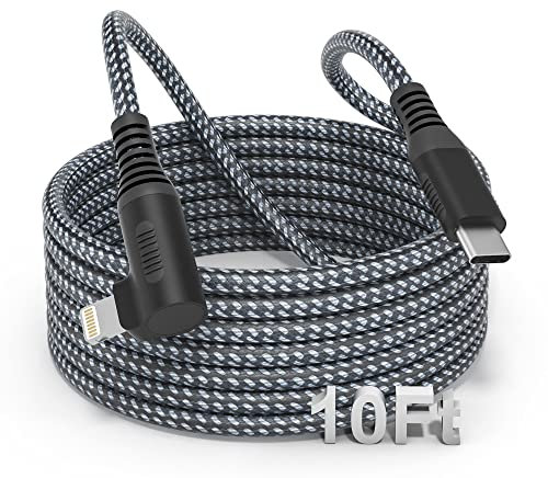 KETAKY Plus Cable USB C a Lightning 3M, Cable Cargador de iPhone de 90 grados [Certificado MFi] Carga Rápida Trenzada de Railon para iPhone Compatible con iPhone 13/13 Pro Max/13 Mini/12/11/XS/XR/8