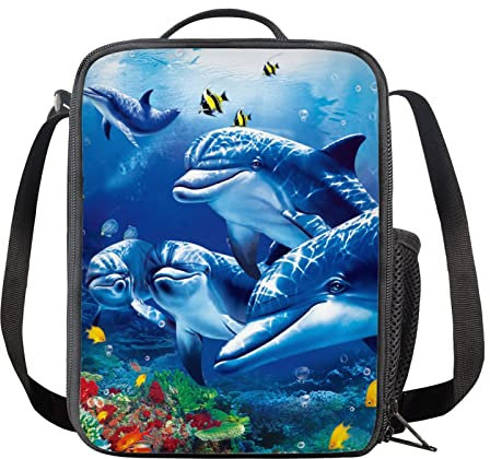 HELLHERO Kids Insulated Lunch Bag Cute Dolphin Lunch Boxes Thermal Meal Cooler Tote Bags Sack Organzier for Girls Boys Women Adults School Travel Work