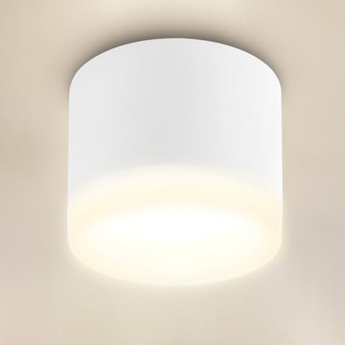 URing LED Aufbauspots - 4000K Deckenspots Weiß - inkl. 6W 550LM GX53 LED Aufbaustrahler - Ø84x71mm Aufputz 230V Aufbauleuchte - Aufbauspot aus Aluminium mit Ringdekoration aus Acryl
