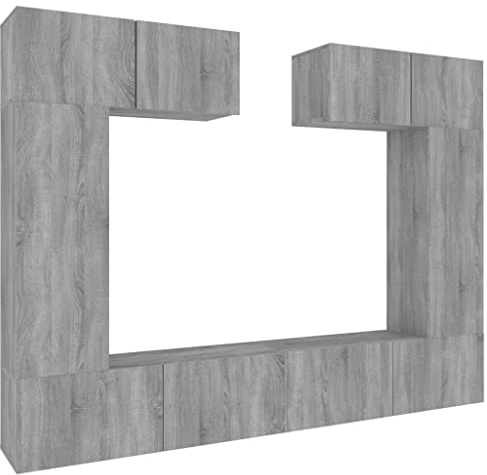 vidaXL TV Cabinet Set 6 Piece Living Room Sideboard Entertainment Centre TV Console Media Unit HiFi Stereo Cabinet Grey Sonoma Engineered Wood