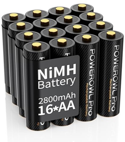 Powerowl AA Rechargeable Batteries, Pro AA Batteries Goldtop High Capacity 2800mAh, Premium NiMH Double A Battery -16 Count