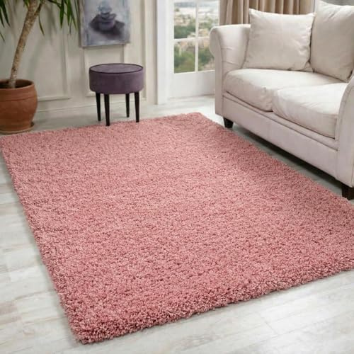 Serdim Rugs Oxford Plain Soft Thick Shaggy Rug Swatch, Baby Pink, 20x20cm