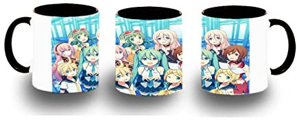 MERCHANDMANIA TAZA NEGRA grupo musical vocaloid hatsune miku color mug.