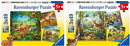 Ravensburger Kinderpuzzle - 09330 Tiere der Erde - Puzzle für Kinder ab 5 Jahren, mit 3x49 Teilen & Kinderpuzzle - 09265 Wald-/Zoo-/Haustiere - Puzzle für Kinder ab 5 Jahren, mit 3x49 Teilen