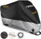 Favoto Verbesserte Version Motorrad Abdeckplane Outdoor Motorradabdeckung mit Schlüsselloch 3 Reflexionsstreifen Schützt vor UV Regen Schnee Staub Silber Schwarz 220cmx105cmx125cm