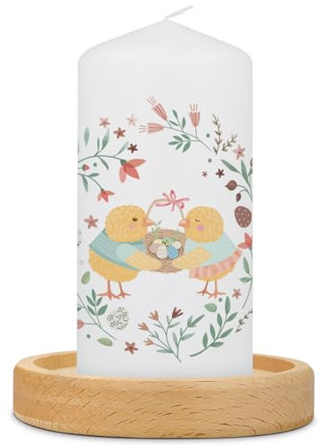 GRAVURZEILE Bedruckte kleine Kerze - Osterküken - Bunte Kerze als Dekoration zu Ostern - Oster Deko Geschenk zur Osterfeier - Geschenke für Sie & Ihn zum Osterfest - Stumpenkerze 120/58