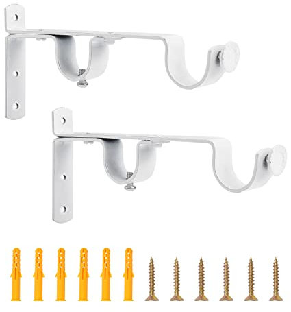 INCREWAY Verstellbare und robuste Halterungen für Gardinenstangen, 2 Stück, mit Schrauben, Weiß