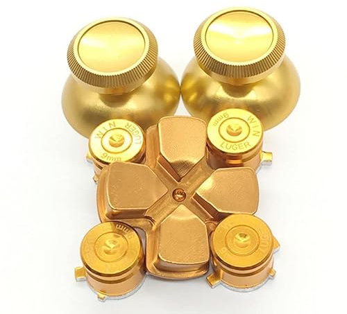 YANHAO [Videospielteile] for Dualshock 4 PS4 Pro Slim Controller Rot Metall Analogsticks Aluminium Dpad Aktionstasten for PlayStation 4 Gamepad [Ersetzen] (Color : Gold)