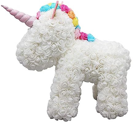 Amazzonia Orsetto di Rose con Led, Orso di Rose 25 Cm, Regalo San Valentino per Lei Fidanzata, Anniversario, Moglie, Compleanno (Unicorno Bianco)