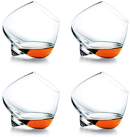 DASJD Verre Culbuto à Whisky, Verre Rhum/Cocktail avec Tumbler Bottom Rotatif, Bascule Cristal Shot Liqueur pour Whisky, Rhum, Scotch, Cognac, Irlandais, Bourbon et Cocktails,4pcs