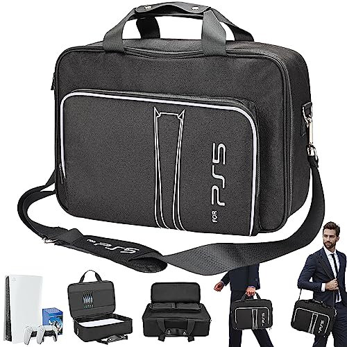 HuiJuKeJi Custodia per PS5 console e controller, custodia da trasporto con tracolla per PS5 disco console /edizione digitale/controller/carte da gioco/accessori per cavi (Black)