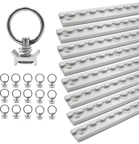 LABT Aluminium Airlineschienen Set mit Fittingen. 8X 1m Schienen 16x Zurrösen Eckige Airlineschiene zur Ladungssicherung für Anhänger, LKW, Wohnmobile - eloxierte Zurrschiene (Set 16)