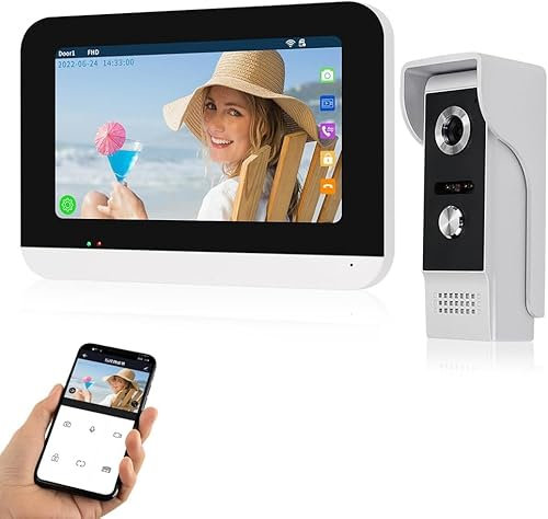 OBO HANDS WiFi Tuya Videocitofono per Casa Intelligente Videocitofono per Porta Touch Screen 1080P HD 7 Pollici Colore con Telecamera Campanello cablata 120¡ã