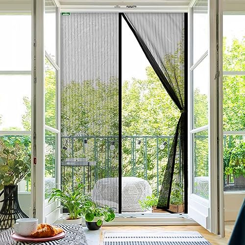 casa pura Fliegengitter Magnetvorhang für Balkontür, Terrassentür & Kellertür - einfache Klebemontage ohne Bohren - Insektenschutz Vorhang Tür (Gestreifter Garn, 100 x 210 cm, Sam)