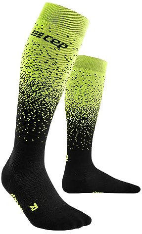 CEP - Merino Skisocken Damen Snowfall mit Kompression | schwarz/grün | Gr. IV | L | Merino Socken Skiing mit Polsterung | Anti Blasen Skisocken Merinowolle