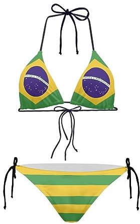 Belidome Womens Brazilian Flag Sexy Triangle Bikini Sets Spaghetti Strap Top