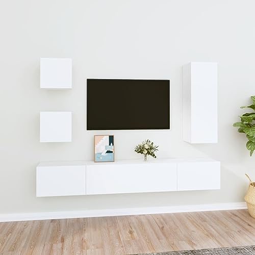 Nuovi Gecheer Set di Mobili Porta TV modulo 5 Lett. Moderni da Soggiorno, Attrezzature a Parete, attested in Bianco, Legno Multistrato