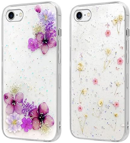 Foonary 2 Pezzi Cover per Apple iPhone X/Apple iPhone XS 5,8, Custodia Secca veri Fiori per Telefono in Trasparente con Aesthetic Disegn, Custodie per Cellulare Silicone Antiurto per iPhone X Case