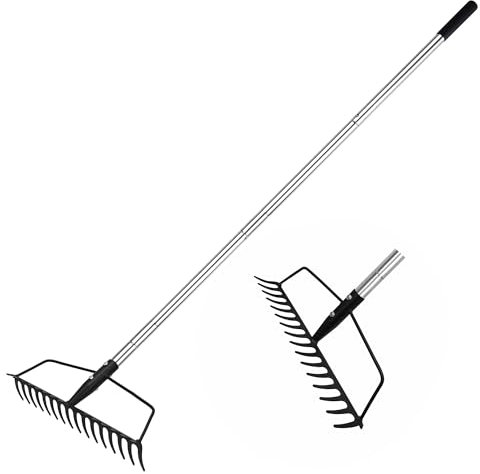 BARAYSTUS Arco da giardino rastrello rastrello per prati pesanti in acciaio inox rastrello da giardino regolabile per livellare terreno sabbioso e raccogliere foglie, Garden Rake Carbon Steel Sturdy
