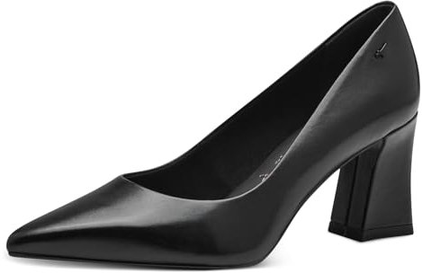 Tamaris Donna Pumps Leder Blockabsatz Bequem, Black Leather, 36 EU