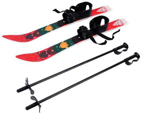 ohfruit Kinder Anfänger Schnee Skier und Stöcke Low-Resistant Ski Boards Twin Tip Freestyle Mini Skis Short Skis Lightweight Sturdy Safe Kids Ski Equipment with Adjustable Buckle Red