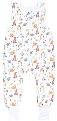 TupTam Gigoteuse à Pied – Turbulette avec Pied Bébé 2.5 TOG Toute Saison, Coton OEKO-TEX, SHU01 Forêt Animaux Hibou Hérisson Renard Beige Marron, 104-110